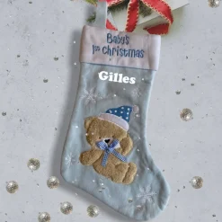 Iemandverrassen Kerstsokken>Kerstsok Baby's 1St Christmas Blauw Met (Eigen) Naam (Roze Helaas Uitverkocht)