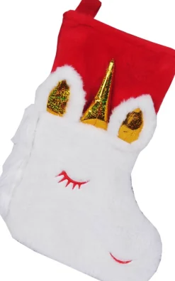 Merkloos Kerstsokken>Kerstsok Eenhoorn Rood Met Goud 45 Cm