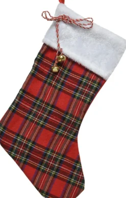 Decoris Kerstsokken>Kerstsok Geruit Rood B23 X H45 Cm - Polyester - Kerstsokken