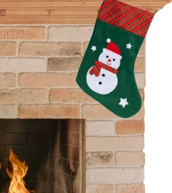 Merkloos Kerstsokken>Kerstsok Groen/Rood Met Sneeuwpop H45 Cm - Polyester - Kerstsokken