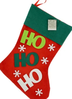 Merkloos Kerstsokken>Kerstsok Ho Ho Ho Rood/Groen - 45 Cm - Polyester - Kerstsokken