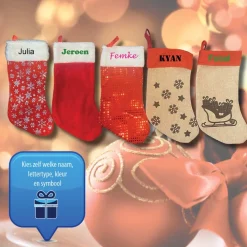 Iemandverrassen Kerstsokken>Kerstsok Met Eigen Naam Met Pailletten Of Van Jute
