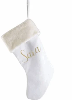 So Cute Kerstsokken>Kerstsok Met Naam Wit Met Bont Gepersonaliseerde Kerstsok