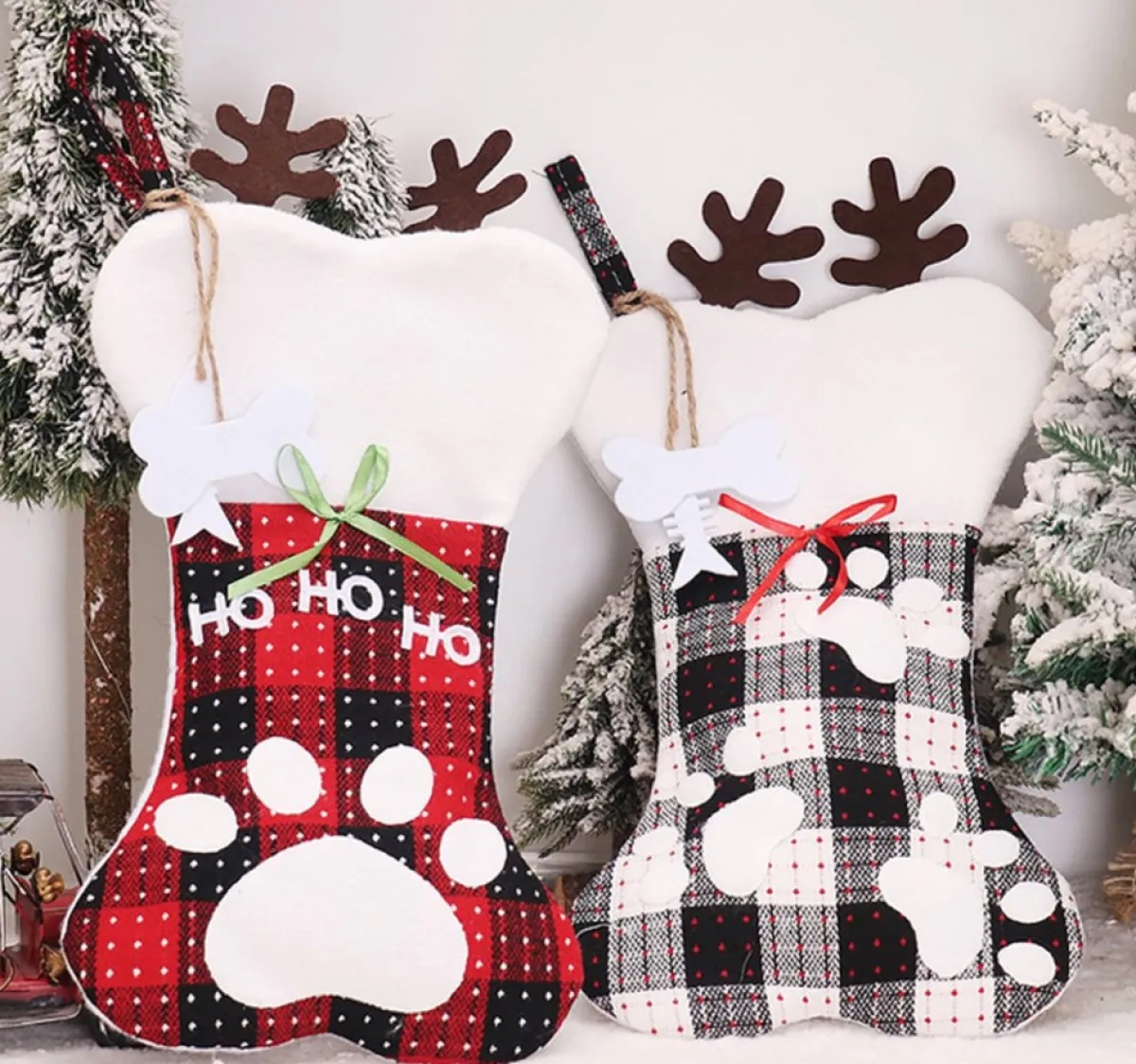 Merkloos Kerstsokken>Kerstsok Voor De Hond Ruit