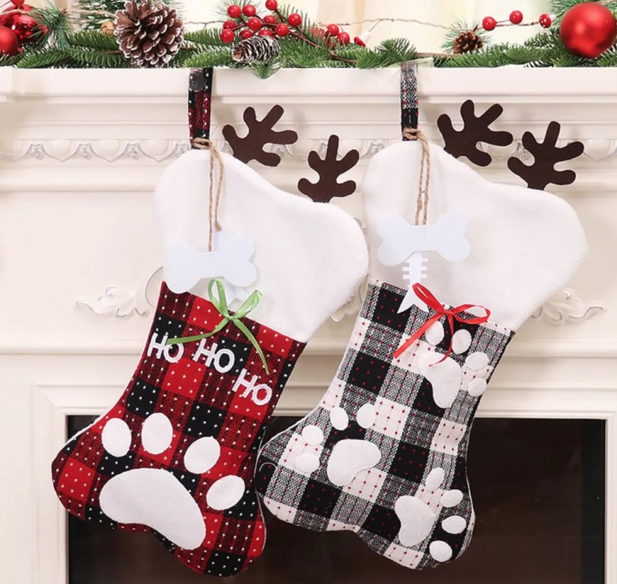 Merkloos Kerstsokken>Kerstsok Voor De Hond Ruit