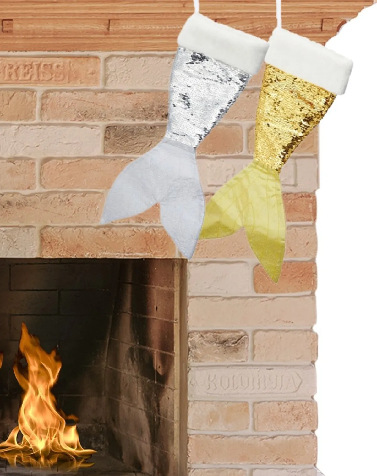 Merkloos Kerstsokken>Kerstsokken - Set Van 2X Stuks - Zeemeerminnen Staart - H45 Cm