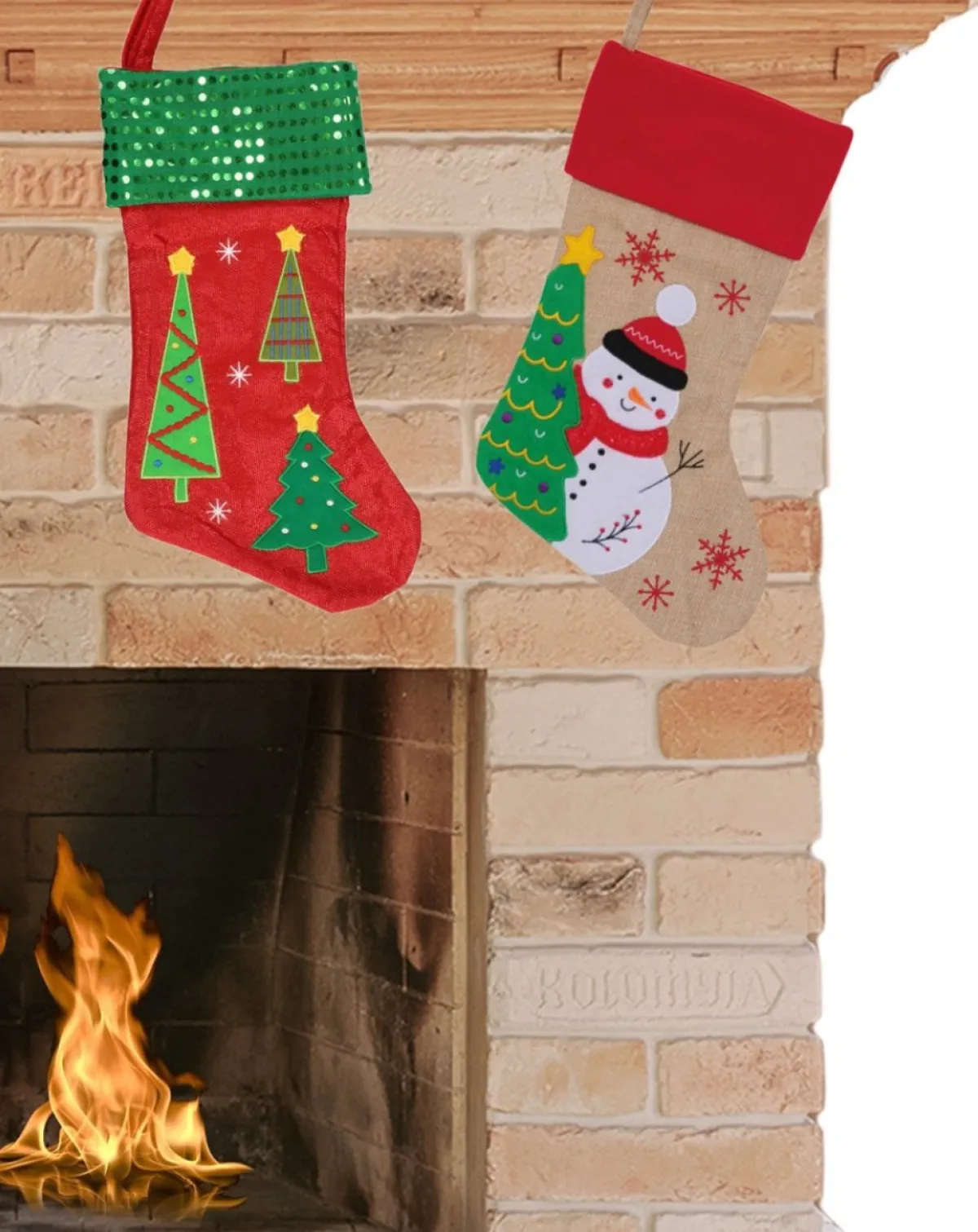 Merkloos Kerstsokken>Kerstsokken - Set Van 2X Stuks - H45 Cm En H46 Cm - Polyester/Jute