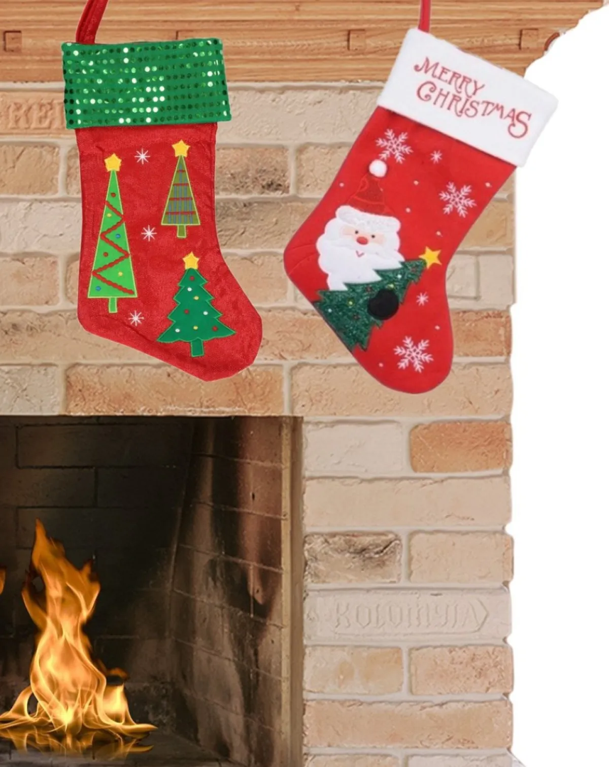 Merkloos Kerstsokken>Kerstsokken - Set Van 2X Stuks - H40 Cm En H45 Cm - Polyester