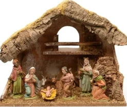 Decoris Kerststallen>Kerststal Met 8 Kerst Figuren 38 Cm - Kerststallen