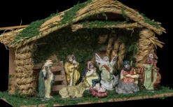 Feeric lights u0026 Christmas Kerststallen>Kerststal Met 9 Kerstbeeldjes - Porselein - 38X14,5X22,5 Cm