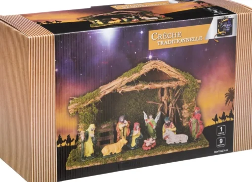 Feeric lights u0026 Christmas Kerststallen>Kerststal Met 9 Kerstbeeldjes - Porselein - 38X14,5X22,5 Cm