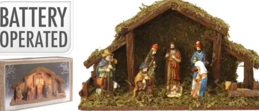 Generic Kerststallen>Kerststal Met Verlichting - 39 X 15 X 22,5 Cm - Op Batterijen