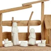 Krist+ Kerststallen>Kerststal Set Keramisch Natuurlijk Hout Wit (10 X 21 X 25 Cm)