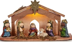 Krist+ Kerststallen>Kerststal Set Led Licht Keramisch Hout (30 X 15,5 X 9 Cm)