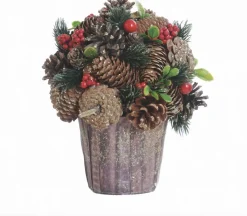 Naturn Christmas Kerststukjes>Kerststuk In Zinken Pot Look - Rode Bessen | O 22 Cm | Decoratieve En Goed Gevulde Kerstdecoratie In Stevige Pot Met Natuurlijke Materialen Met Witte Details | Rood