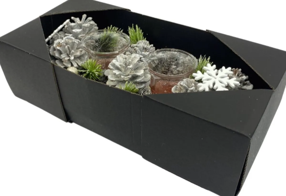 WDMT Kerststukjes>Kerststuk Kaarsenhouder - Pearl |13 X 9 X 30 Cm | Decoratieve En Goed Gevulde Kerstdecoratie Met Waxinehouder | Vervaardigd Uit Natuurlijke Materialen En Witte Details | Wit