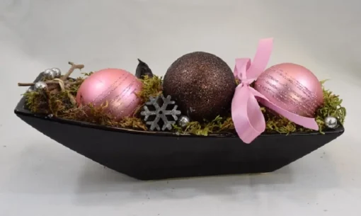 ZoeZo Design Kerststukjes>Kerststukje In Zwart Aardewerk Schaaltje, Bordeaux/ , L 24 Cm, H 10 Cm, Br 9 Cm
