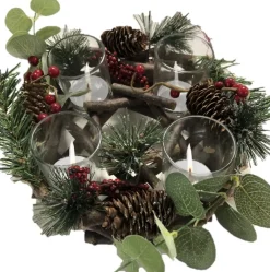 Merkloos Kerststukjes>Kerststukje Met Theelichthouder En Decoratie 22 X 8 Cm Kerst Tafeldecoratie - Kerstversiering/Kerstdecoratie