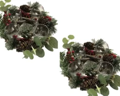 Merkloos Kerststukjes>Kerststukje Met Theelichthouder En Decoratie 22 X 8 Cm Kerst Tafeldecoratie - Kerstversiering/Kerstdecoratie
