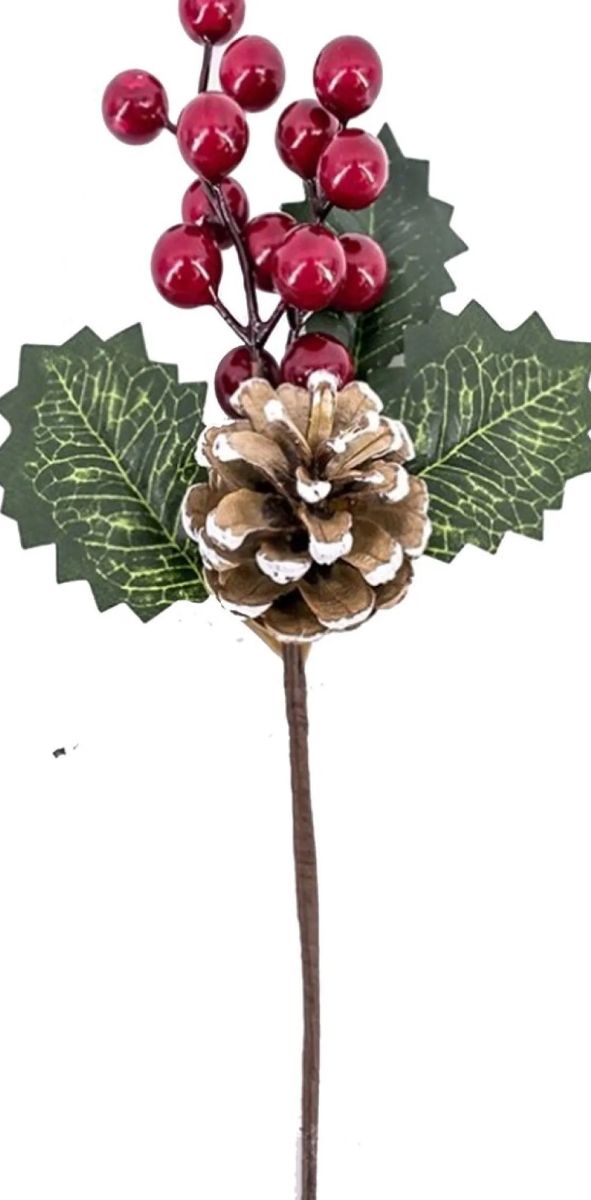 Gerim Kerststukjes>Kerststukje Stekertje Met Bessen En Hulst Groen/Rood 21 Cm - Versieren Van Kerstkrans/Stukjes