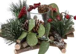 Merkloos Kerststukjes>Kerststukjes/Theelichthouders 2X St - 17 X 8 Cm - Incl. Waxinelichtjes