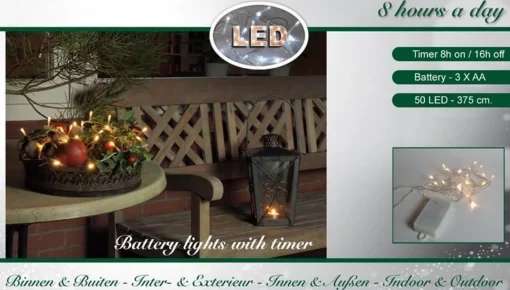 Anna's Collection Kerstverlichting Met Timer 50 Warm Witte Lampjes Op Batterijen - Lichtsnoer Transparant Met 50 Leds Best