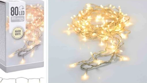 Merkloos Kerstverlichting Transparant Snoer Met 80 Warm Witte Lampjes - 6 Meter - Kerstlampjes/Kerstlichtjes - Binnen/Buiten Flash Sale