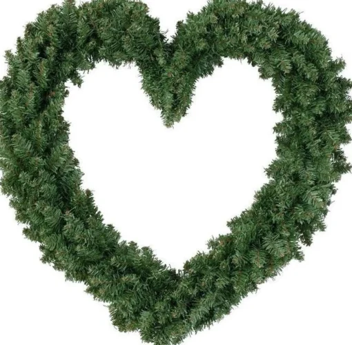 Merkloos Kerstkransen>Kerstversiering Kerstkrans Hart Groen 50 Cm