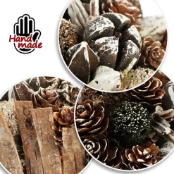 * Kerststukjes>Kerstversieringen In De Bloempot, Verschillende Soorten Dennenappels In De Decoratieve Schorspot, Handgemaakt Bloemstuk Als Tafeldecoratie (1 Stuk, 18 Cm, Wit, Kralen)