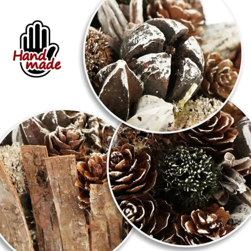 * Kerststukjes>Kerstversieringen In De Bloempot, Verschillende Soorten Dennenappels In De Decoratieve Schorspot, Handgemaakt Bloemstuk Als Tafeldecoratie (1 Stuk, 18 Cm, Wit, Kralen)