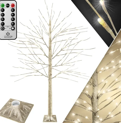 Kesser ® Kersenbloesem Boom Met Afstandsbediening | Lichtboom Binnen Buiten Metalen Stal | Kerstverlichting Verlichte Boom Warm Wit - 220Cm, Goud Best Sale