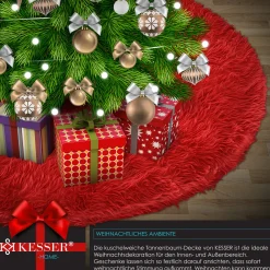 Kesser ® Kerstboomrok Kerstboomkleed Imitatiebont Rond Kerstboom Tapijt Vilt Pluche Voor Sneeuw Decoratie Versieringen Rood - O 90 Cm Shop