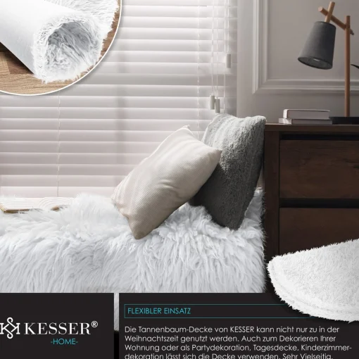 Kesser ® Kerstboomrok Kerstboomkleed Imitatiebont Rond Kerstboom Tapijt Vilt Pluche Voor Sneeuw Decoratie Versieringen - Wit / O 90 Cm Wit - O 90 Cm Hot