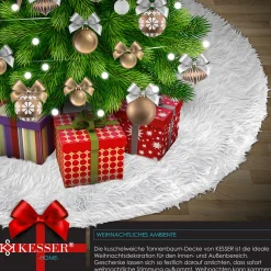 Kesser ® Kerstboomrok Kerstboomkleed Imitatiebont Rond Kerstboom Tapijt Vilt Pluche Voor Sneeuw Decoratie Versieringen - Wit / O 122 Cm Wit - O 122 Cm Discount