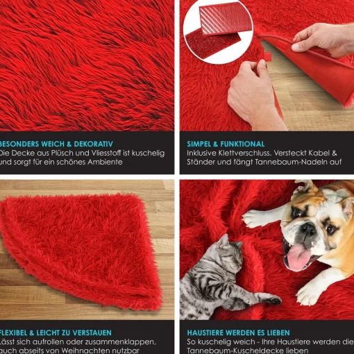 Kesser ® Kerstboomrok Kerstboomkleed Imitatiebont Rond Kerstboom Tapijt Vilt Pluche Voor Sneeuw Decoratie Versieringen - Rood / O 78 Cm Rood - O 78 Cm Online