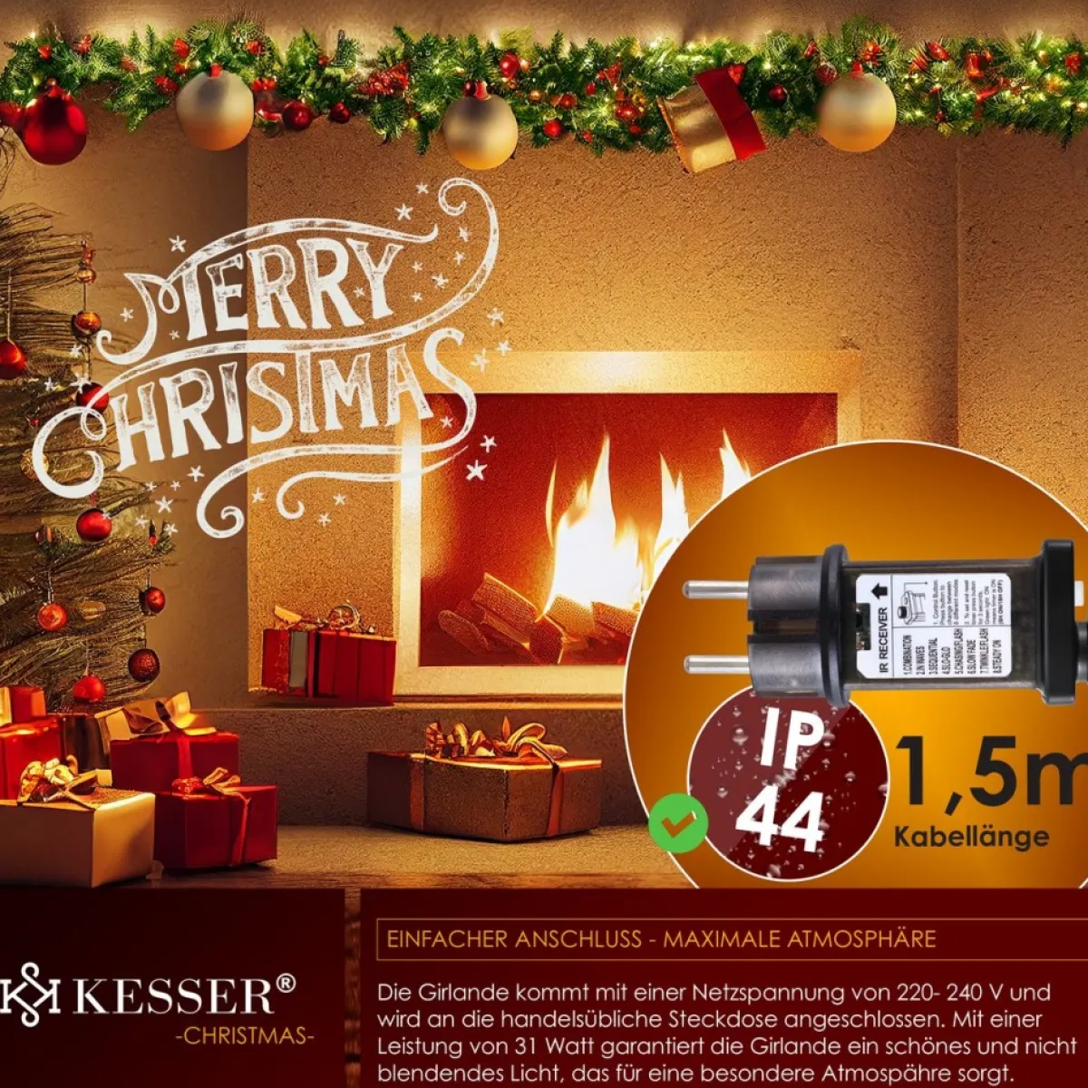 Kesser Guirlandes>® Kerstslinger | Guirlande Met 100 Led's Warmwit Lampjes - Kerstversiering, Kerstguirlande Led Verlichting Voor Kerstboom En Binnen & Buiten, Kerstverlichting Slinger Voor Kerstmis - Groen, 5M / 100 Leds