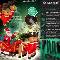 Kesser Kerstbeelden></noscript>® Opblaasbare Kerstman Met Slee Xl Led Verlicht - Kerstman Pop Met Rendier Kerstverlichting Incl. Bevestigingsmateriaal Kerstversiering Kerstdecoratie