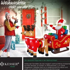 Kesser Kerstbeelden></noscript>® Opblaasbare Kerstman Met Slee Xl Led Verlicht - Kerstman Pop Met Rendier Kerstverlichting Incl. Bevestigingsmateriaal Kerstversiering Kerstdecoratie