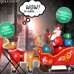 Kesser Kerstbeelden></noscript>® Opblaasbare Kerstman Met Slee Xl Led Verlicht - Kerstman Pop Met Rendier Kerstverlichting Incl. Bevestigingsmateriaal Kerstversiering Kerstdecoratie