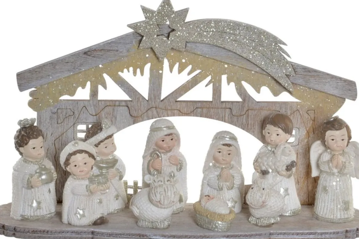 Merkloos Kerststallen>Kinder/Kinderkamer Kerststal Met Beelden/Figuren Wit 17 X 5 X 11