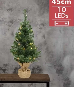 Everlands Kleine Volle Kerstboom In Jute Zak 45 Cm - Kunst Kerstbomen / Kunstbomen- Met 10 Lampjes - Op Batterijen Online