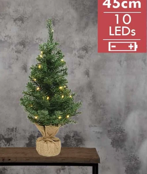 Everlands Kleine Volle Kerstboom In Jute Zak 45 Cm - Kunst Kerstbomen / Kunstbomen- Met 10 Lampjes - Op Batterijen Online