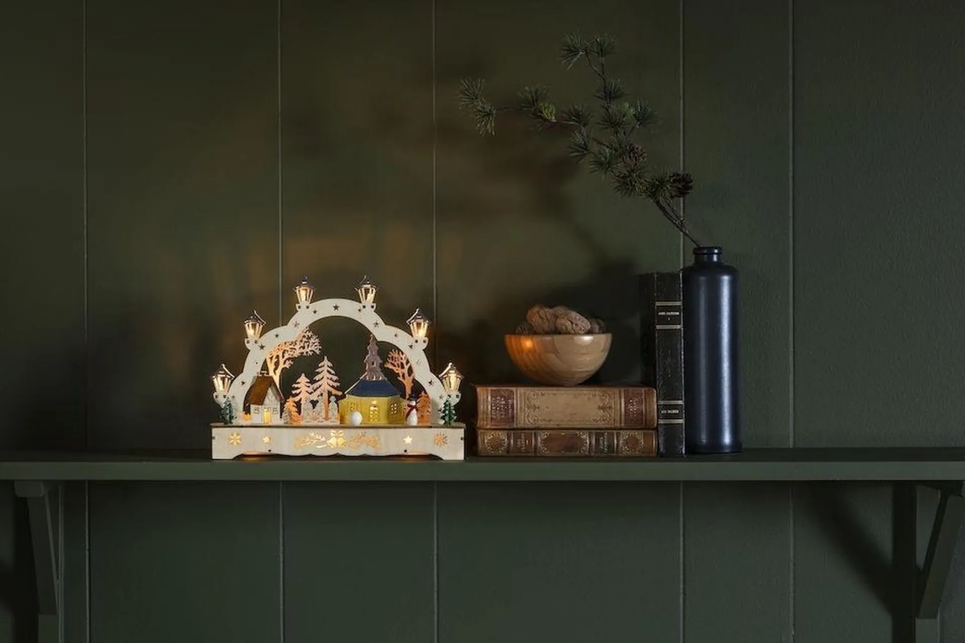 Konst Smide Konstsmide Kersttafereel Kerk/Sneeuwpop Led 27,5 Cm Hout Naturel Outlet