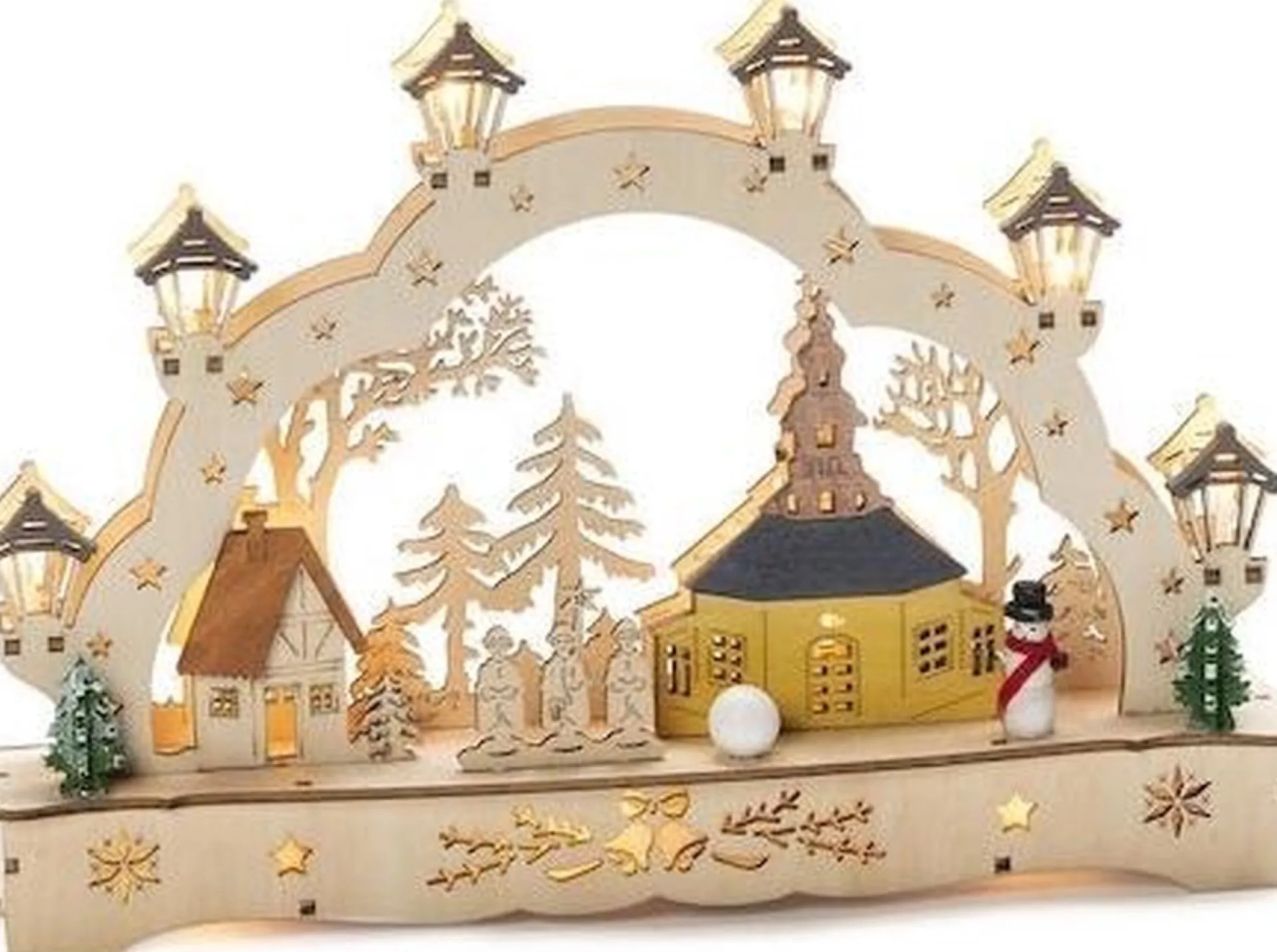 Konst Smide Konstsmide Kersttafereel Kerk/Sneeuwpop Led 27,5 Cm Hout Naturel Outlet