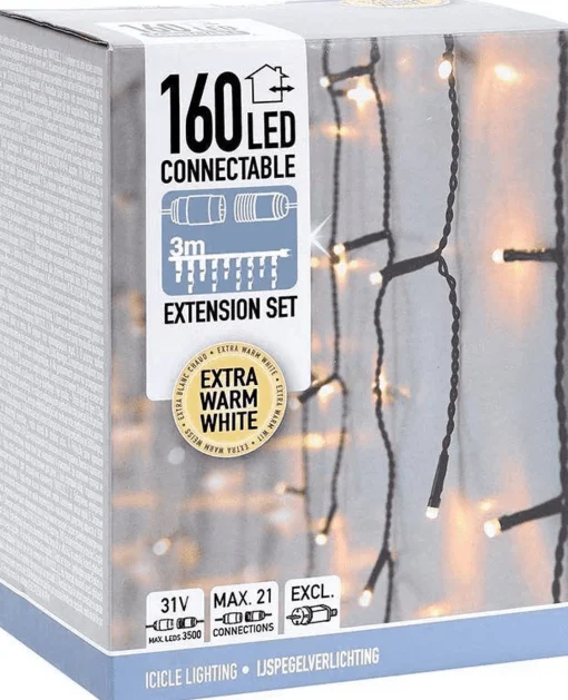 Nampook Koppelbare Ijspegelverlichting - 160 Led - 3M - Warm Wit Binnen/Buiten Verlichting New