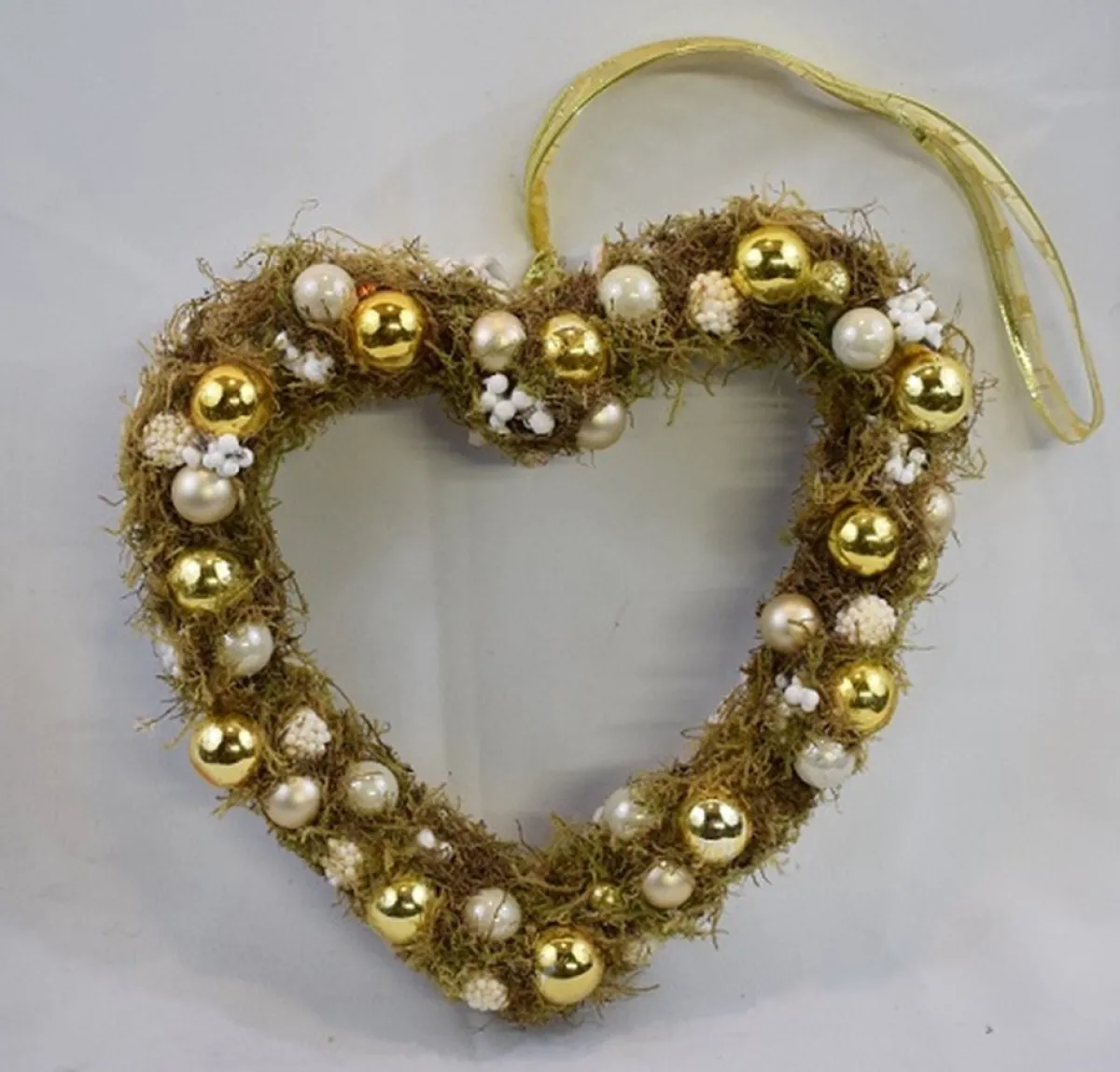 * Kerstkransen>Krans, Kerstkrans, Hart, Wit-Goud, 100% Natuurproduct, 25 X