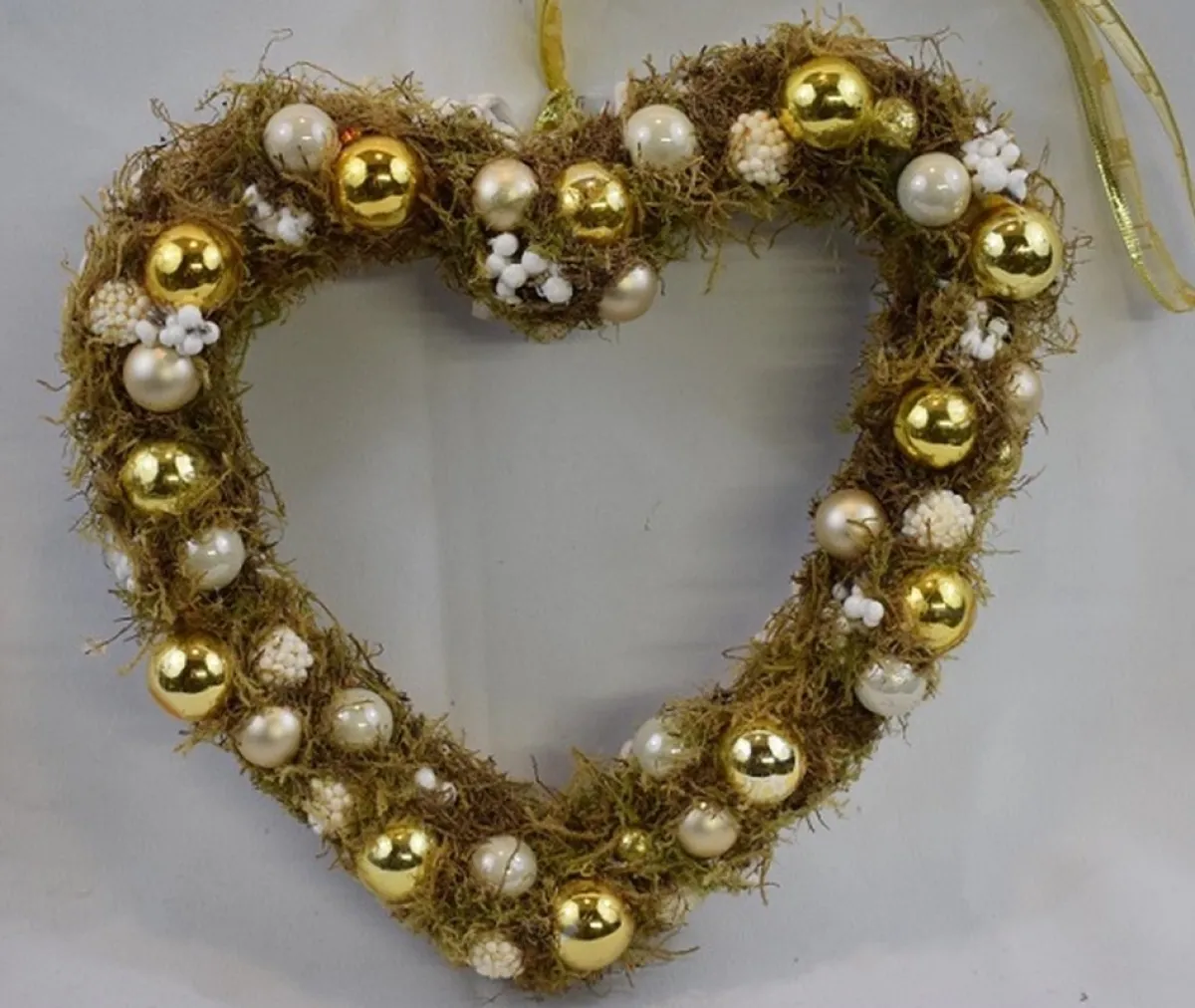 * Kerstkransen>Krans, Kerstkrans, Hart, Wit-Goud, 100% Natuurproduct, 25 X