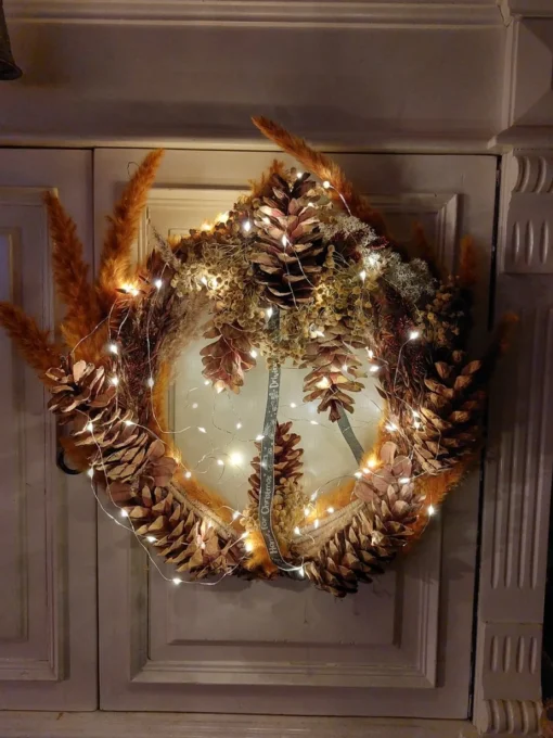 Juuls Gift Shop (merkloos) Kerstkransen>Krans Met Pluimen En Prachtige Dennenappels Droogbloemen Diameter 50Cm
