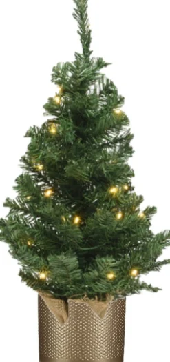 Merkloos Kunst Kerstboom/Kunstboom 75 Cm Met Verlichting Inclusief Gouden Pot - Kunstboompjes/Kerstboompjes Best