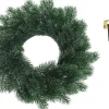 Merkloos Kerstkransen>Kunst Kerstkrans Blauwgroen 35 Cm Met Gouden Hanger - Kerstversiering/Kerstdecoratie Kransen